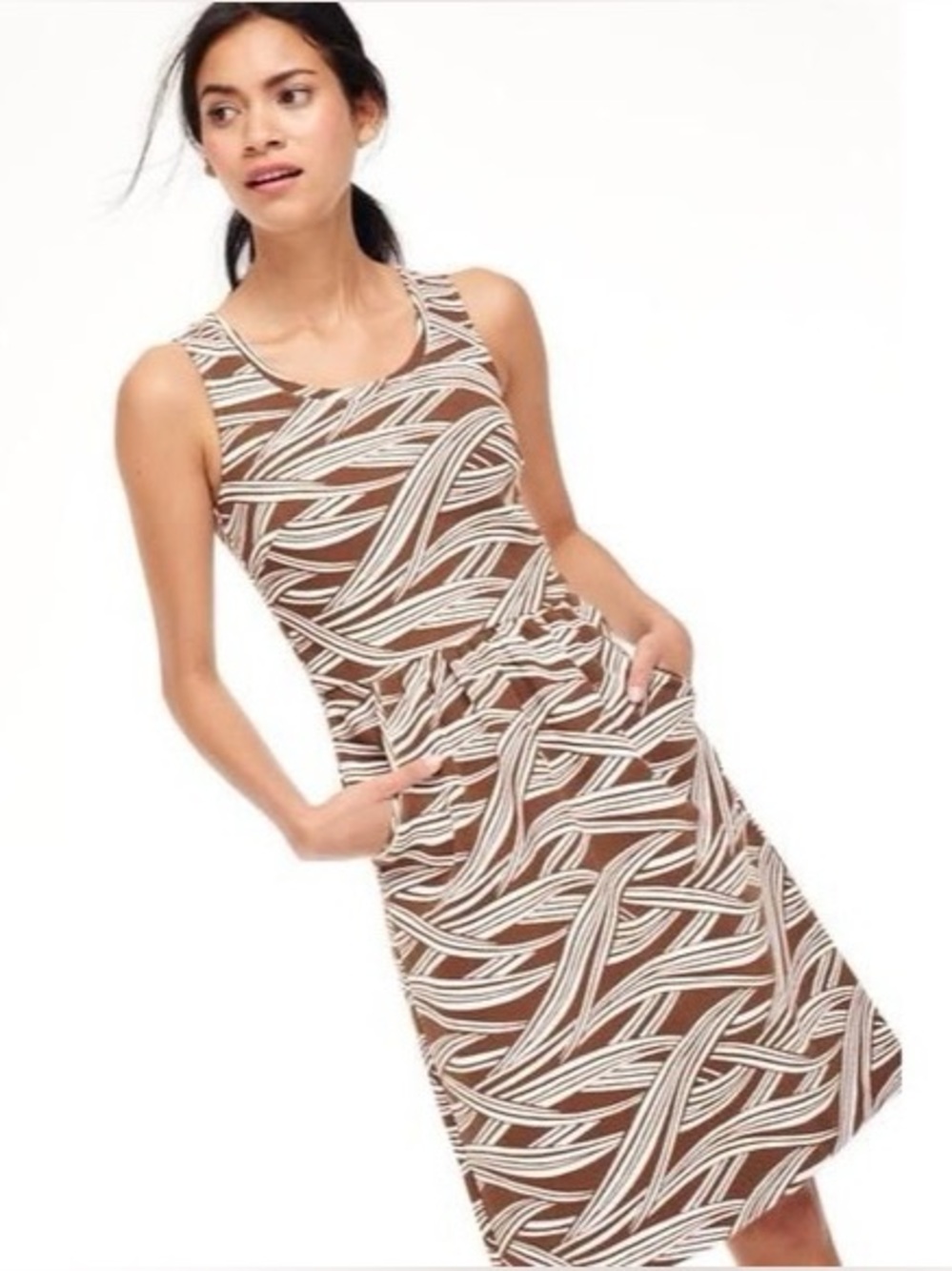 Boden ~ Ellie ~ Sleeveless Ponte Dress ~ Brown & Ivory Pattern ~ Size 12